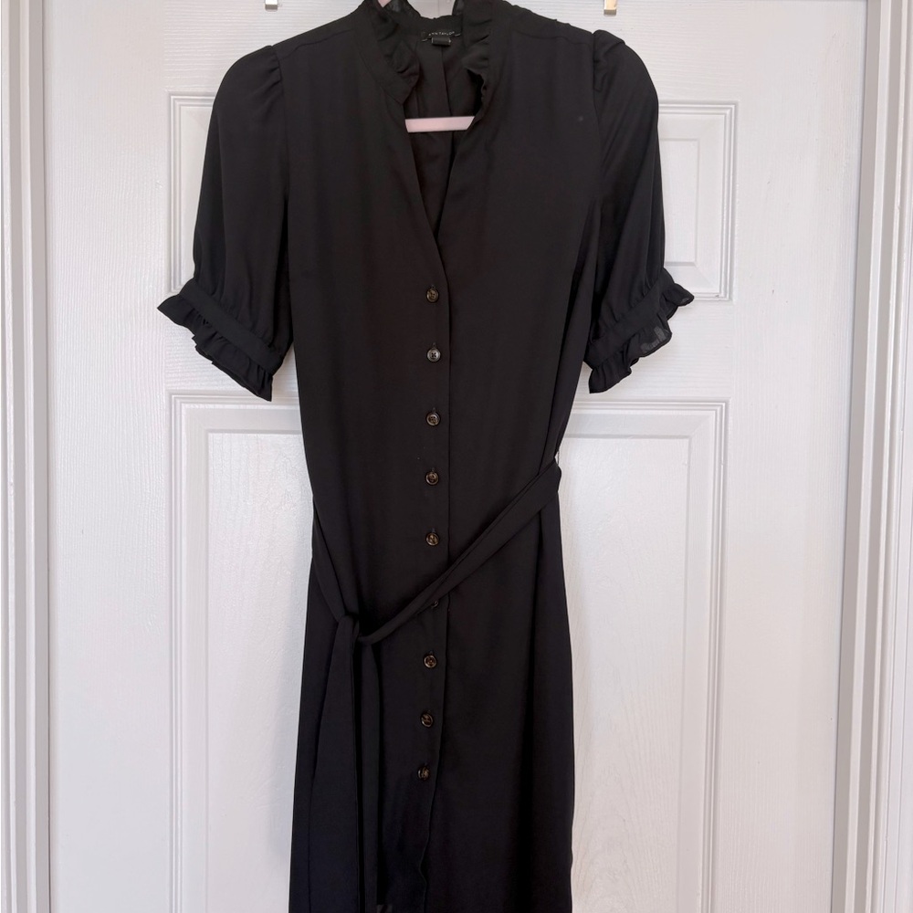 Ann Taylor Ruffle Button Front Dress in black